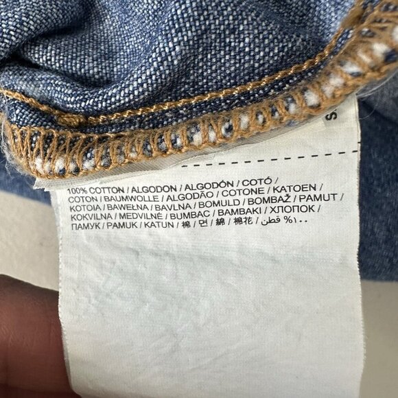 MNG Mango Denim Shirt Size 6 Blue Studded Snap Oversized Boho Western - Picture 6 of 14